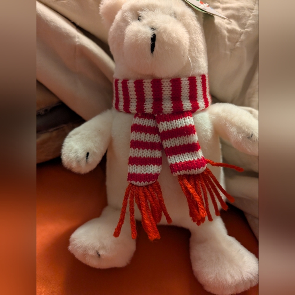 Giggle Scape White Polar Bear Red Striped Scarf Plush Stuffed Animal Toy 8"